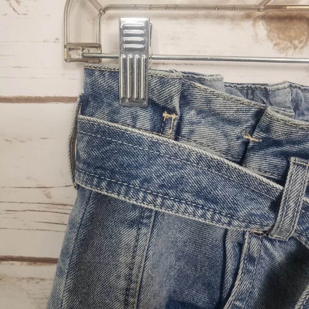 We The Free East of Eden Blue Denim Paperbag Skirt Button Fly Raw Hem Size 26 - Picture 4 of 12